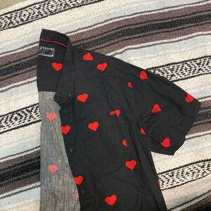 Empyre Black Button Up Shirt with Red Hearts